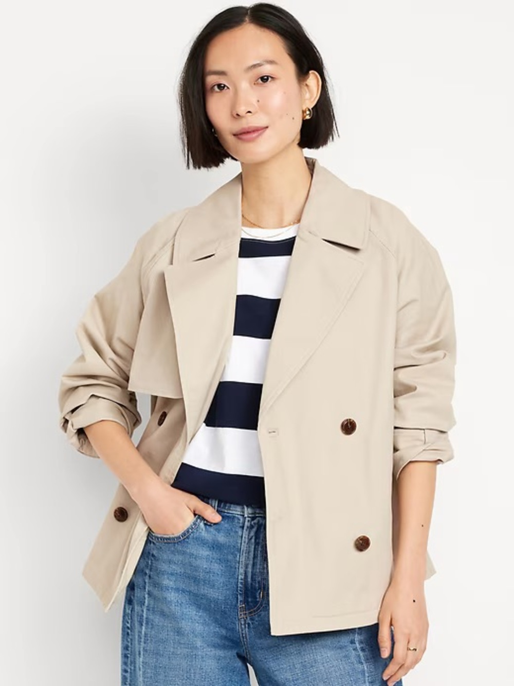 Oversized Double-Breasted Short Trench Coat S NWOT